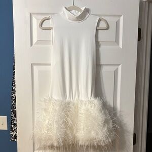 NWOT Chic White Sleeveless Dress with Feathered Hem